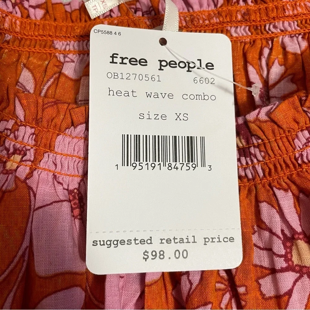 NWT New $98 Free People Miss Daisy Printed Cotton Top Size XS